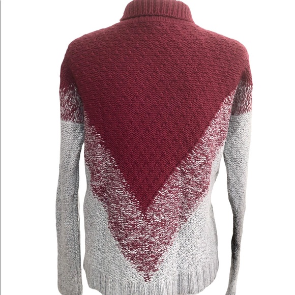 Bloomingdales Pullover Sweater Wool Knit Gray/Burgundy High Neck Size XS - Picture 10 of 13